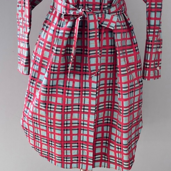 Burberry Red Blue Tartan Plaid Check Tie-Waist Shirt Dress - Picture 8 of 13